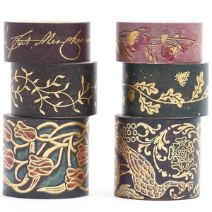 Vintage Washi Tape Set 6 Rolls Wide Retro Decorative Gold Foil Antique Patterns - Picture 1 of 9