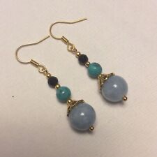 Vintage Art Deco Style Aquamarine and Turquoise Gemstone Earrings.
