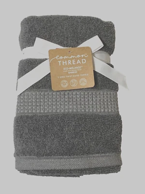 2 Hand Towels Common Thread eco-melange BAMBOO Rayon Lt Charcoal Gray - Image 1 of 3