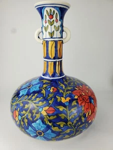 ✋❤Große 12" Vintage handbemalte Keramik Vase rot & blau Blumenmuster ❤✋ - Bild 1 von 12