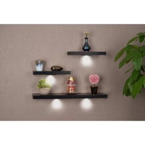 SkyMall Wood Floating Shelves, Wall Shelves with LED Lights (Set of 3) - Black - Picture 1 of 1