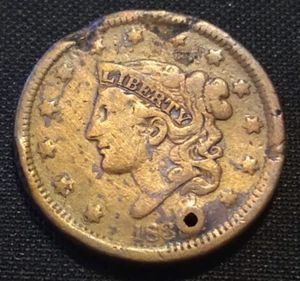 1838 large cent vg f details transitional head braided matron copper coin - Picture 1 of 2