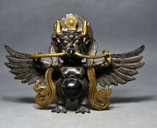 9.1" China old Tibetan Buddhism temple Bronze gilt suparna suparnin bird statue