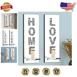 Stylish Rectangle Crystal Wall Sconces - Mirrored Candle Holders Set of 2 - Picture 1 of 9