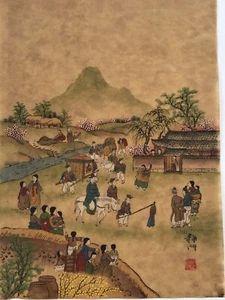 Antique Chinese Folk Art Watercolor Painting Signed Vintage 12 X 16.5 In - Picture 1 of 12