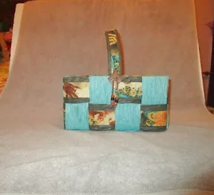 Time-Crafters PATCHWORK Raffia BASKET Crafted HANDMADE Lined BEADS Artisan 80s - Picture 1 of 10