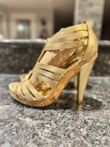 Donna MICHAEL KORS cinturino oro tacco 4 5" cerniera anteriore sughero plateau 6 5