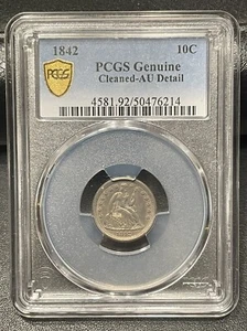1842 LIBERTY SEATED DIME-PCGS AU DETAIL Cleaned. - Picture 1 of 6