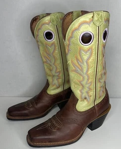 Womans Twisted X Cowgirl Tall Boots Green Brown With Embroidery  Leather Sz 6.5B - Picture 1 of 14