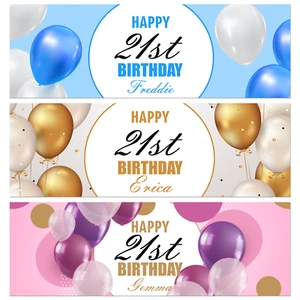 Personalised 21st Birthday Banner | No Photos | Pink, Blue, Gold Options - Picture 1 of 4
