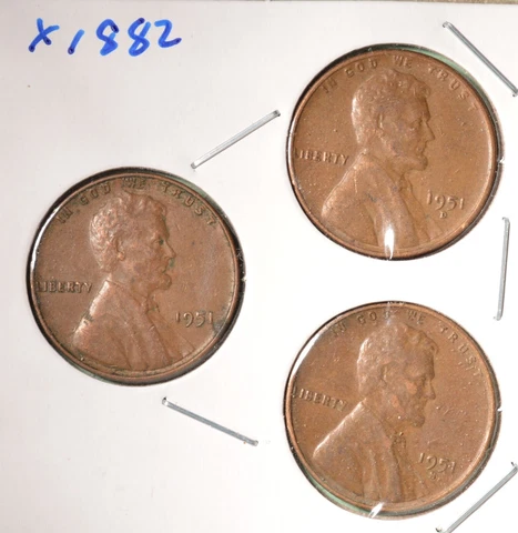 1951-P + 1951-D + 1951-S - USA Lincoln Wheat Cent Set - INV# X-1882   🇺🇸 Cover