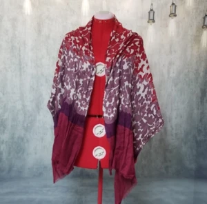 purple red white maroon burgundy white fringe long  flowers floral scarf wrap - Picture 1 of 12