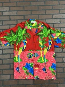 Basix Hawaiian Shirt Jammin Palm Trees Parrots Fish Men’s XL VTG - Picture 1 of 10