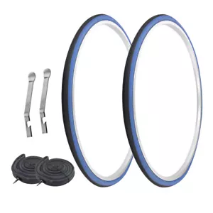 PRO+ TIRES 27" x 1-1/4" Black/Blue P-148 W/ HEAVYDUTY TUBES & TIRE LEVERS 33mm - Picture 1 of 1