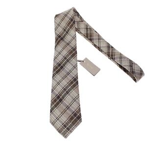 Tom Ford NWT Neck Tie in Browns/Green/White Plaid Linen/Silk Blend Made in Italy
