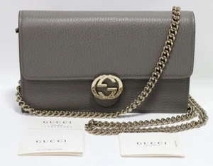 GUCCI GG 510314 Interlocking Leather Crossbody Chain Wallet Tasche Grau - Neu, LESEN - Bild 1 von 18