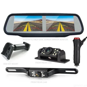 HD 4.3" Split 2 Screen Car Monitor OEM Mount Front Backup Rear View Camera Kit - Picture 1 of 12