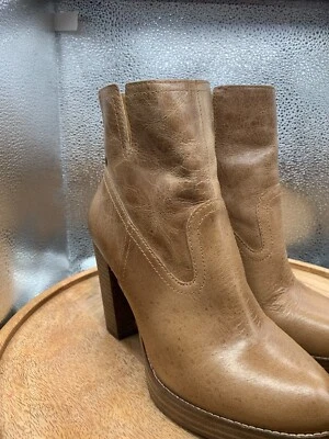 Lucky Brand Boots 8 Quintei Booties Brown Women's 8M Leather Side Zipper Block - Image 1 of 4