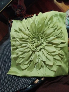 Green Satin 16x16 Flower Pillow Case - Picture 1 of 3