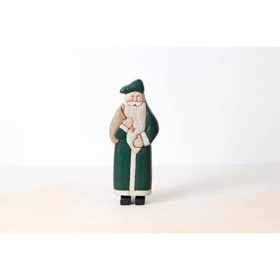 Figura de Papá Noel de madera tallada a mano de colección con abrigo verde, arte popular firmado Foto 1 de 4