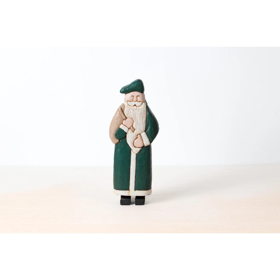 Figura de Papá Noel de madera tallada a mano de colección con abrigo verde, arte popular firmado Foto 1 de 4