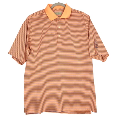 Donald Ross Polo Golf Shirt Mens L Short Sleeve Orange Striped Country Club Logo - Image 1 of 4