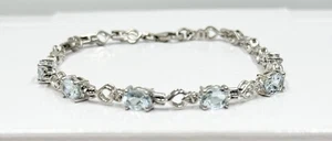 Tennis Bracelet Sterling Silver Aquamarine Spinel Marked TBBC 925 Tested Sz 7.75 - Picture 1 of 16