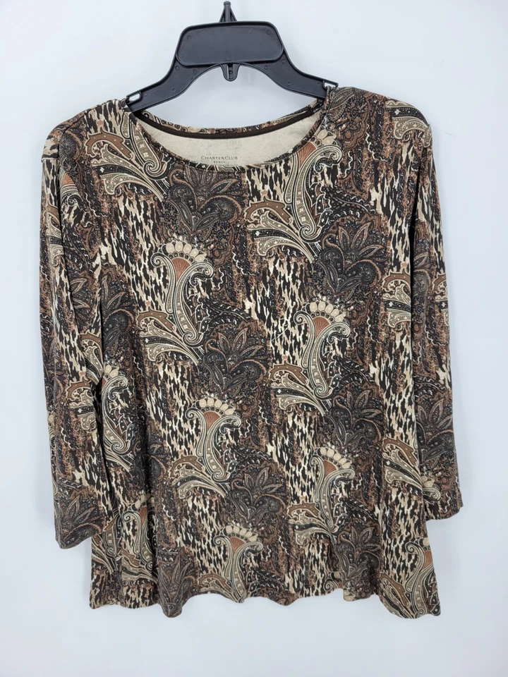 Top Charter Club para mujer Plus 1X marrón cachemir remolino Art Deco tejido manga larga Foto 1 de 4