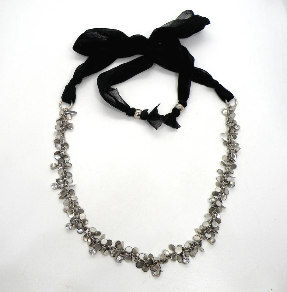 JK Jewel Kade Signed Circle Cluster Charms Crystal Ribbon Silver Women Necklace - Image 1 of 4