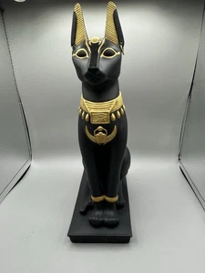 Egyptian Bastet Goddess Cat Statue Black and Gold Handmade Stone From Egypt - Picture 1 of 10