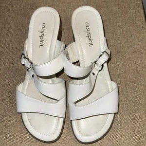 Easy Spirit weiße Leder Sandalen Pantoletten Pantolette offene Zehenpartie Größe 8 siehe Hinweis - Bild 1 von 8