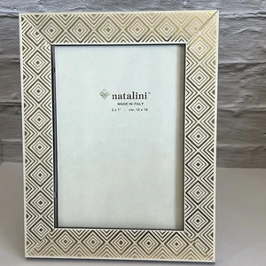 Cornice portafoto Natalini 5x7 oro panna stampa geometrica vintage modernista - Foto 1 di 6
