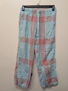 Victoria's Secret S Pajama Pants Blue Red Stripe Gold Thread Cotton Blend - Picture 1 of 9