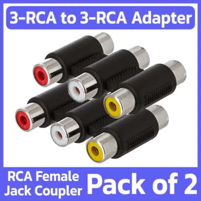 2 Pack 3 RCA to 3 RCA Coupler Adapter Composite Female to Female Cable Extender - Image 1 of 4
