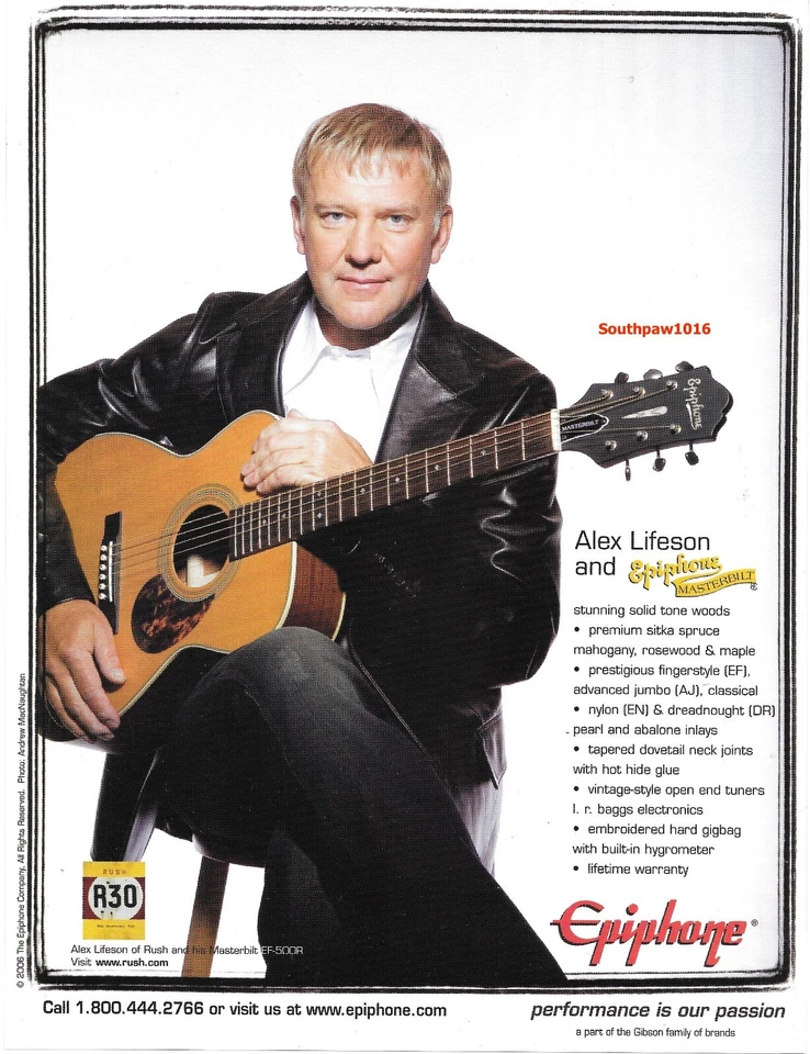 2006 Epiphone Guitar Alex Lifeson of Rush Original Vintage Print Ad - Image 1 of 1