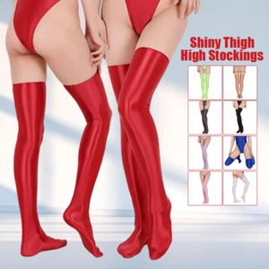 Womens Oil Glossy Silky Stockings Thigh High Elastic Sexy Stockings Clubwear NEW - Picture 1 of 39