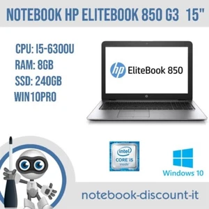 HP Elitebook 850 G3 Notebook 15" CPU i5-6300u Ram 8gb SSD 240gb Win10Pro 15" - Bild 1 von 7