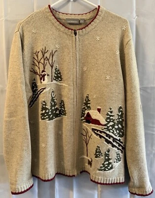 Croft Barrow Cárdigan Suéter Invierno Vacaciones Navidad Mujer L Abuela Beige Foto 1 de 4