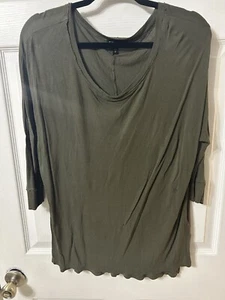 Express Olive V-Neck Elbow Sleeve Tunic Top Women's Size Medium - Picture 1 of 8