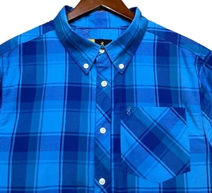 BROWNING Shirt Men Large Blue Plaid Short Sleeve Button Up Lightweight - Picture 1 of 8