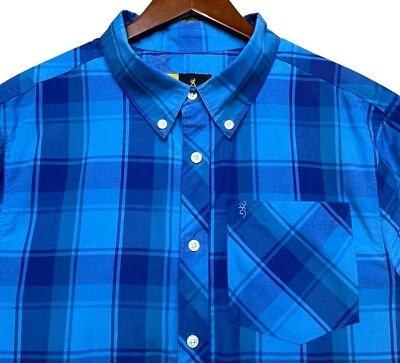 BROWNING Shirt Men Large Blue Plaid Short Sleeve Button Up Lightweight - Image 1 of 4