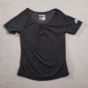 Adidas Youth M Climalite Girls Ultimate Tee Shirt Heathered Gray Ruched Neckline - Picture 1 of 12