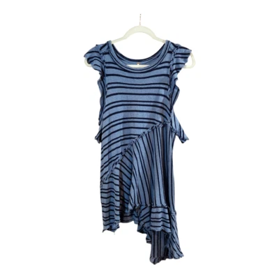 Blusa túnica Free People Between The Lines listrada com babados azul boho feminina P - Imagem 1 de 4