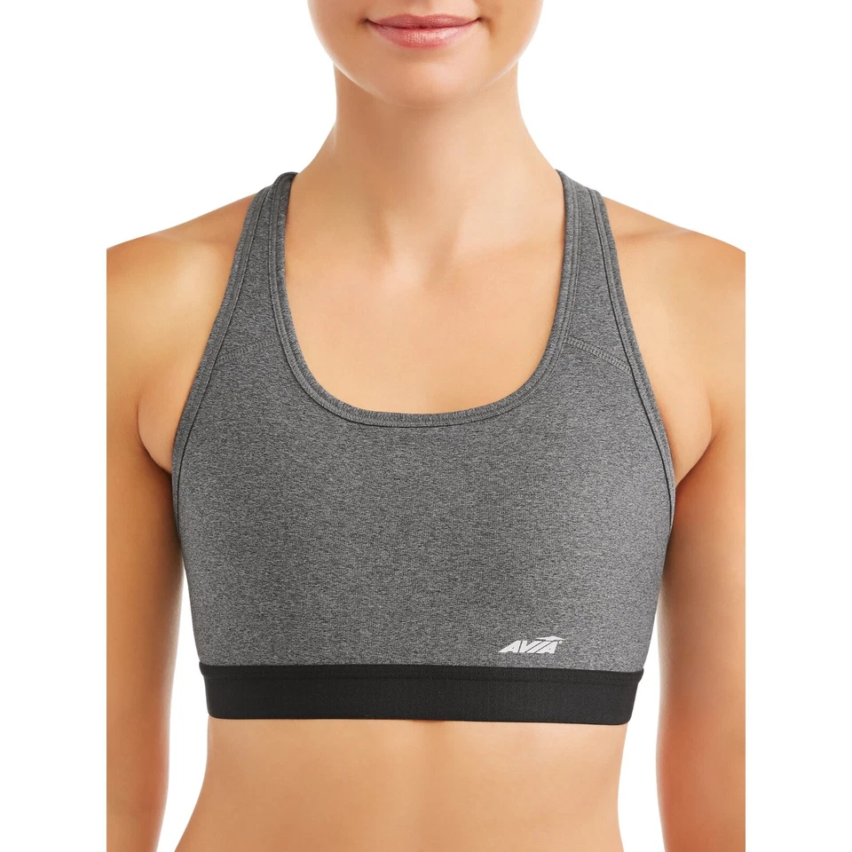 Womens Avia Medium Support Racerback Sports Bra Grey/black XL