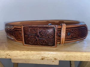 MEN'S WESTERN LEATHER BELT.  COWBOY RODEO BELT, Cinto Vaquero Handmade Sz 38 - Picture 1 of 10
