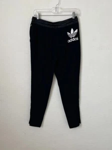 ADIDAS Black Straight Leg Athletic Pants Satin Elastic Draw String Waist M - Picture 1 of 7