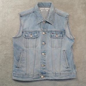 Vintage Y2K Tommy Hilfiger Women's Denim Vest Light Wash Large - Picture 1 of 19