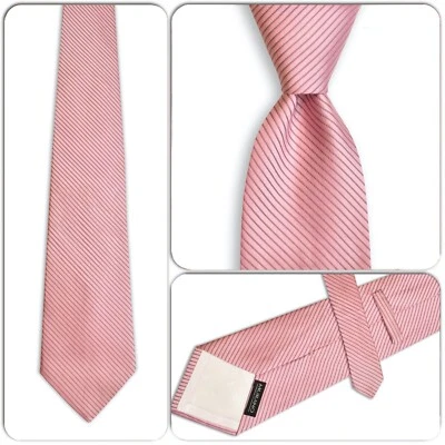 MURANO 男式 100% 真丝领带粉色带缓解条纹 MACYS 全新无标签 — 第 1/4 张图片