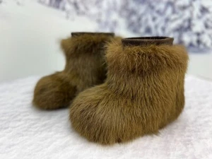 Botas de invierno de piel de oliva para niños, botas juveniles de piel de conejo, niñas botas yeti nieve - Imagen 1 de 11