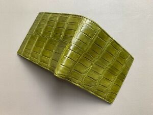 Crocodile Leather Skin Men's bifold wallet, Double Side Genuine Alligator Green